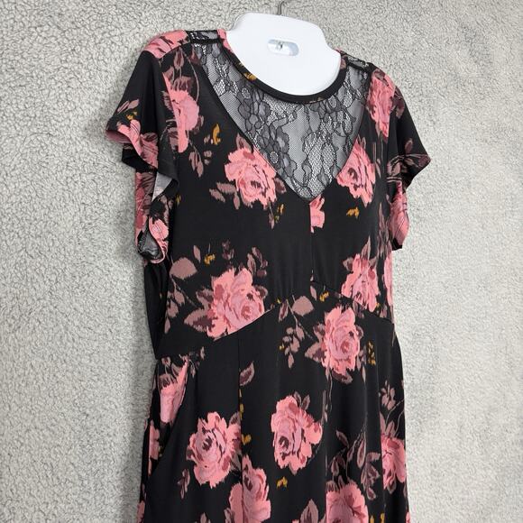 Torrid Midi Dress Woman Floral Studio Knit Stretch Tiered Pockets size Large - Picture 2 of 14